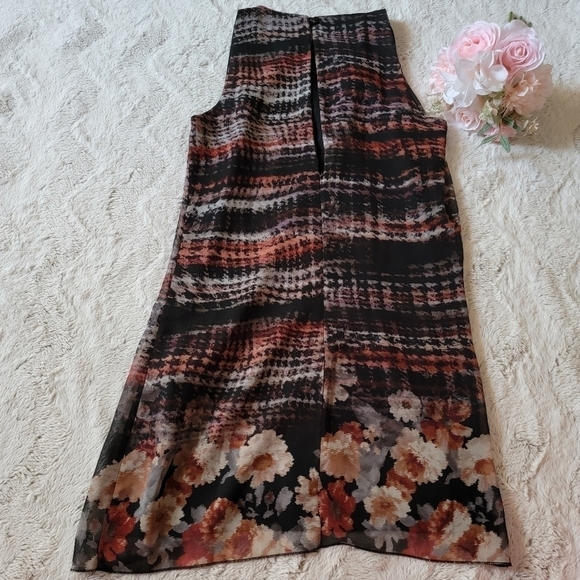 Miss Miss Sleeveless Wavy Plaid Floral Print Hem Crew Neck Dress Size M - Picture 11 of 16